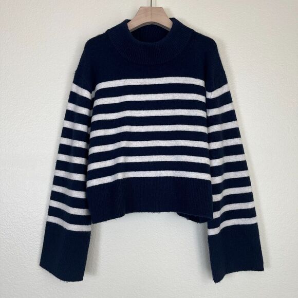 J Crew Women Size S Striped Chunky Crewneck Sweater Supersoft Yarn Preppy Alpaca - Picture 7 of 15